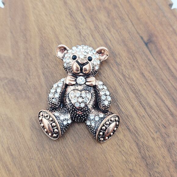 Bronze Tone Teddy Bear crystal brooch - Picture 1 of 4